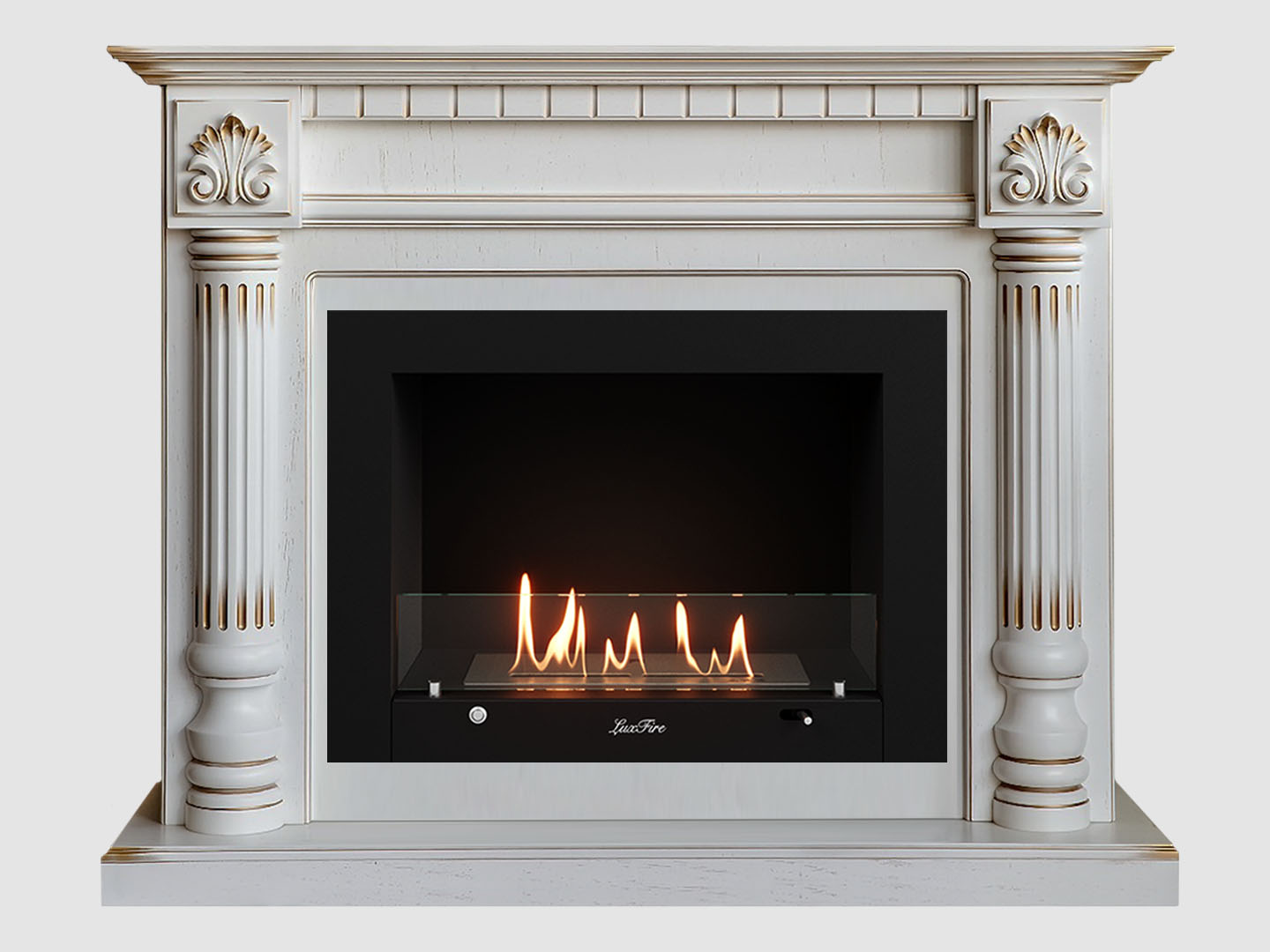 Каминный портал МДФ "Македония 1250" с биокамином Lux Fire "Фаер Бокс 3-25.5" (белый) по цене 106 300 руб.